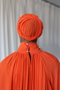 (Orange) High Neck Pleated Dress
