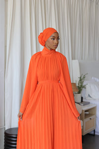 Imperfection (Orange) High Neck Pleated Dress