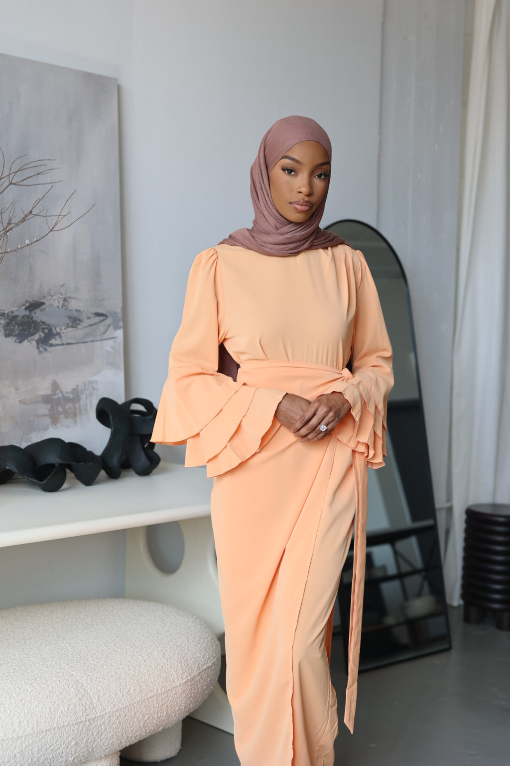 (Light Orange) Elegant Wrap Jumpsuit
