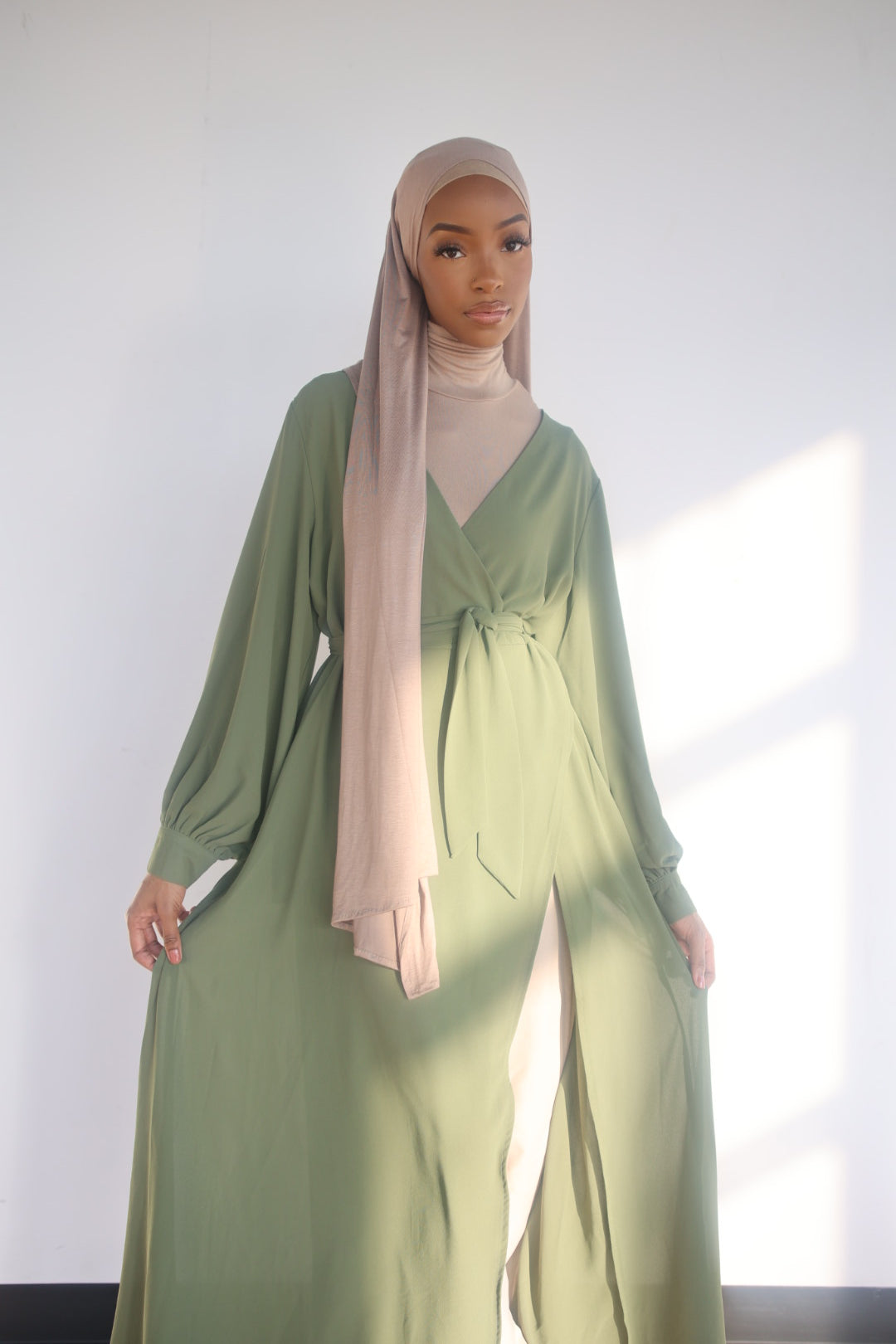 (Green) Chiffon Slit Dress