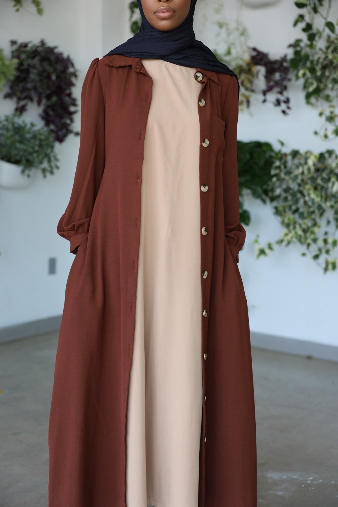 Casual Button Shirt Dress (Brown)