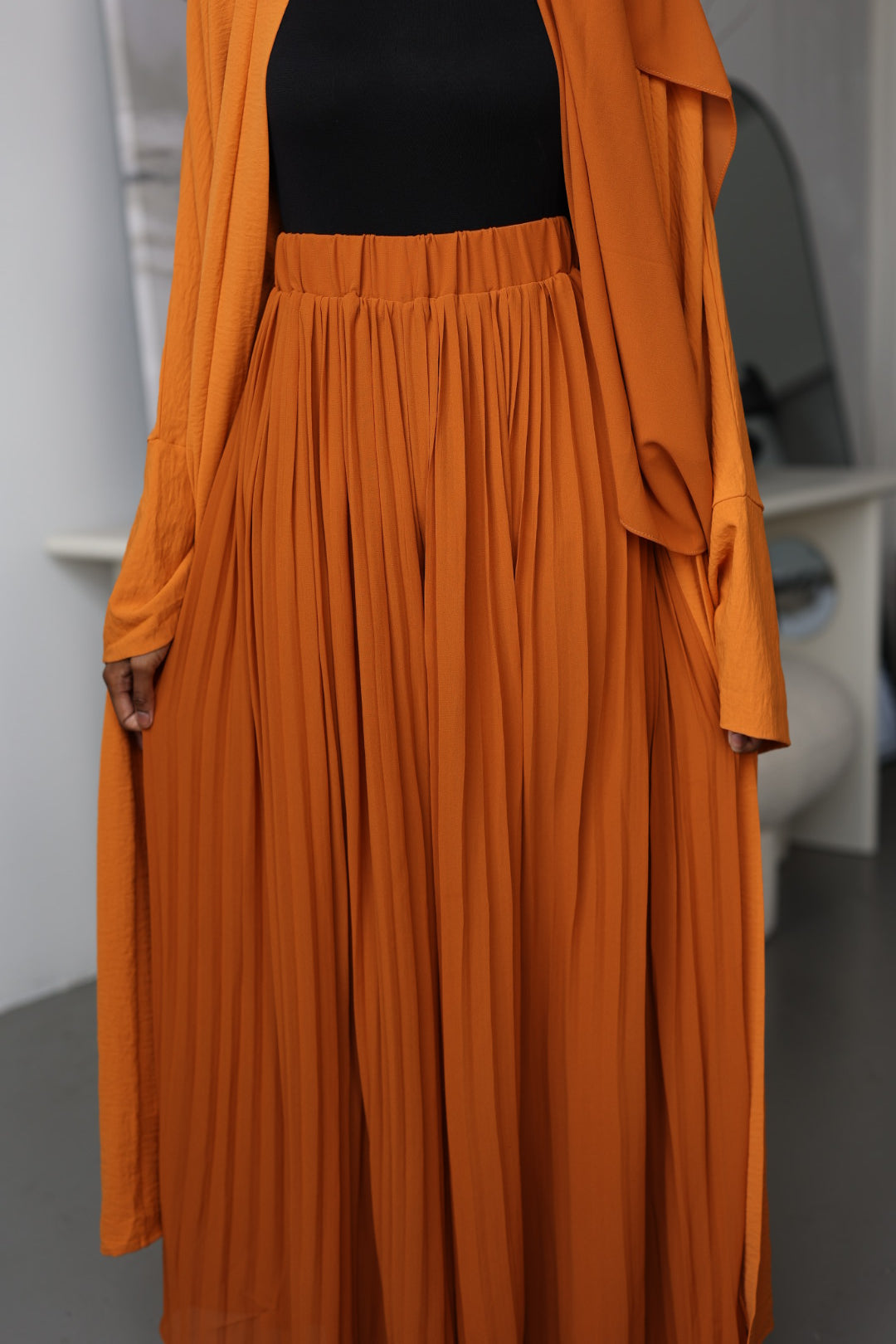(Orange) Pleated Wide Leg Pants