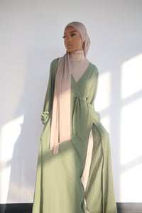 (Green) Chiffon Slit Dress