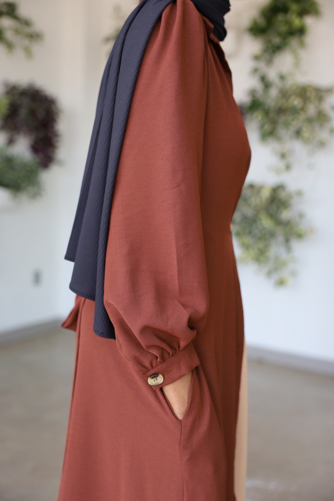 Casual Button Shirt Dress (Brown)